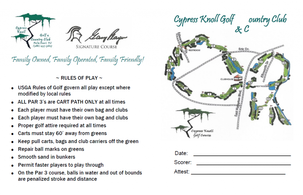 Scorecard Cypress Knoll Golf Course